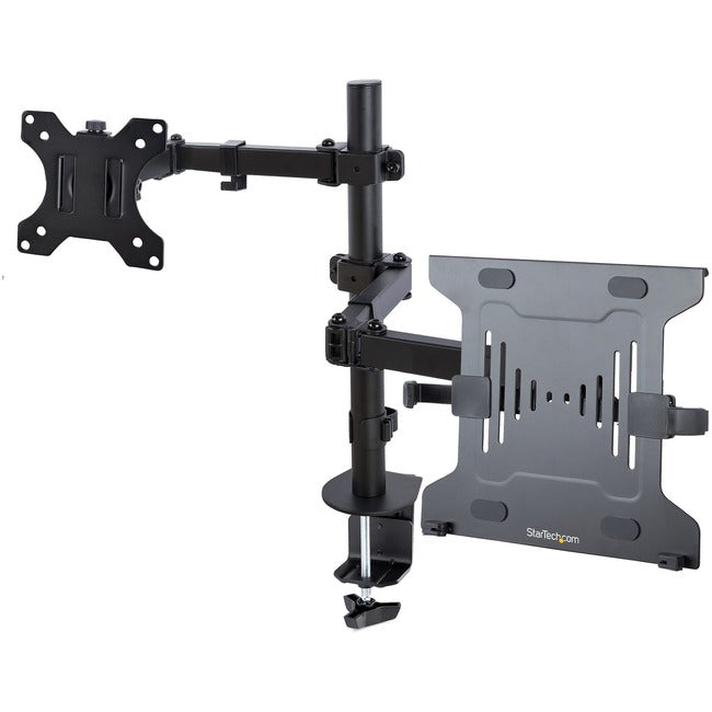 Startech.Com Monitor Arm With Vesa Laptop Tray, For A Laptop & Single Display Up To 32" , Adjustable Desk Laptop Arm Mount, C-Clamp/Grommet