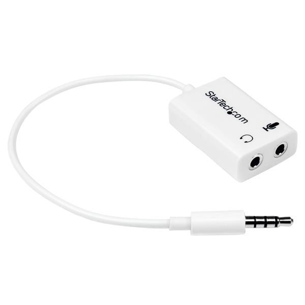 Startech.Com White Headset Adapter For Headsets With Separate Headphone / Microphone Plugs - 3.5Mm 4 Position To 2X 3 Position 3.5Mm M/F
