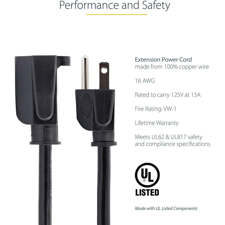 Startech.Com 15Ft (4.5M) Power Extension Cord, Nema 5-15R To Nema 5-15P Black Extension Cord, 13A