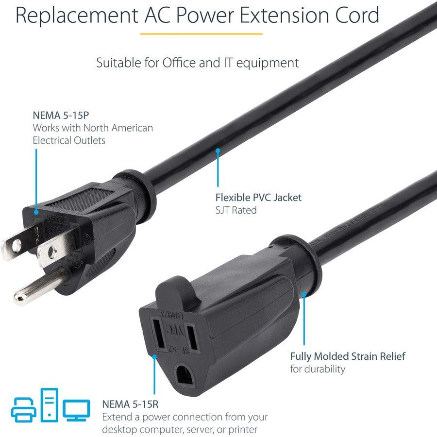 Startech.Com 1Ft (30Cm) Short Extension Cord, Nema 5-15R To Nema 5-15P Black Extension Cord, 13A