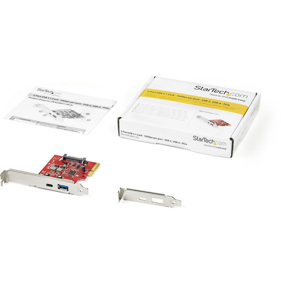 Startech.Com 2-Port 10Gbps Usb-A & Usb-C Pcie Card - Usb 3.1 Gen 2 Pci Express Type C/A Host