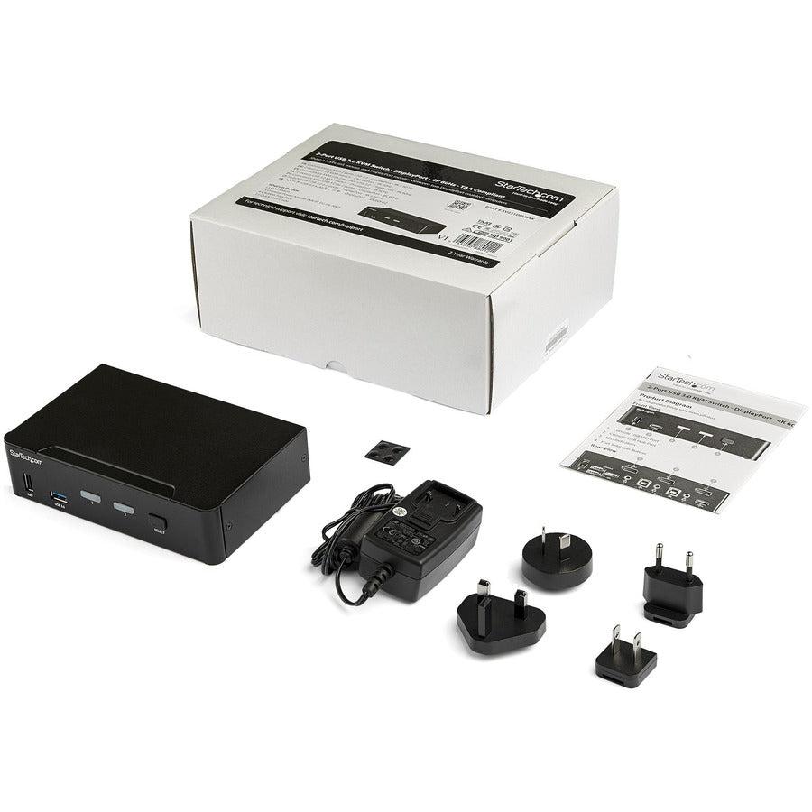 Startech.Com 2 Port Displayport Kvm Switch - 4K 60Hz - Single Display - Dual Port Uhd Dp 1.2 Usb Kvm Switch With Integrated Usb 3.0 Hub & Audio - Dell Hp Apple Lenovo - Taa Compliant
