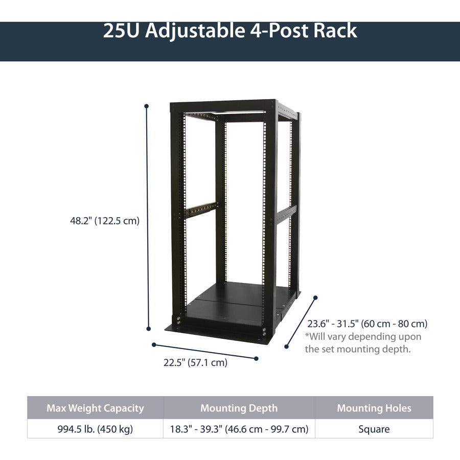 Startech.Com 25U Adjustable Depth 4 Post Open Frame Server Rack Cabinet