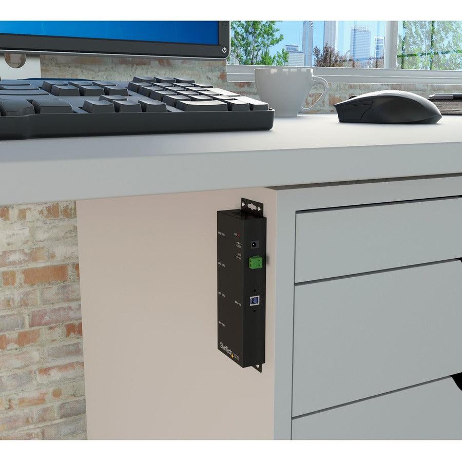 Startech.Com 4-Port Usb 3.0 Hub - Metal Industrial Usb-A Hub - Din Rail, Wall Or Desk Mountable Usb Data Hub - Taa Compliant Usb Expander Hub