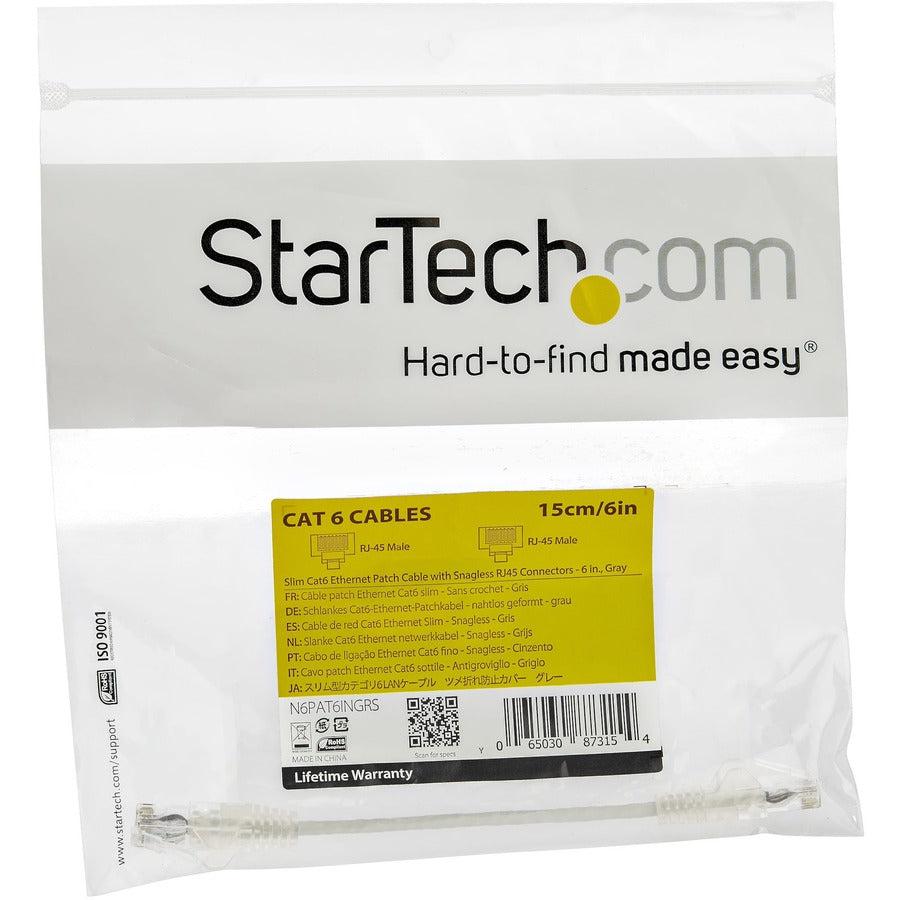Startech.Com 6 In. Cat6 Ethernet Cable - Slim - Snagless Rj45 Connectors - Gray