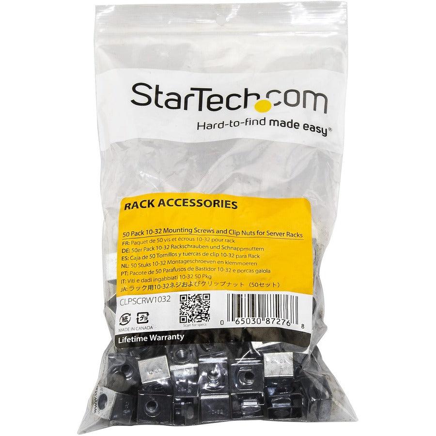Startech.Com Server Rack Screws And Clip Nuts - 10-32 - Rack Mount Screws And Slide-On Cage Nuts - 50 Pack