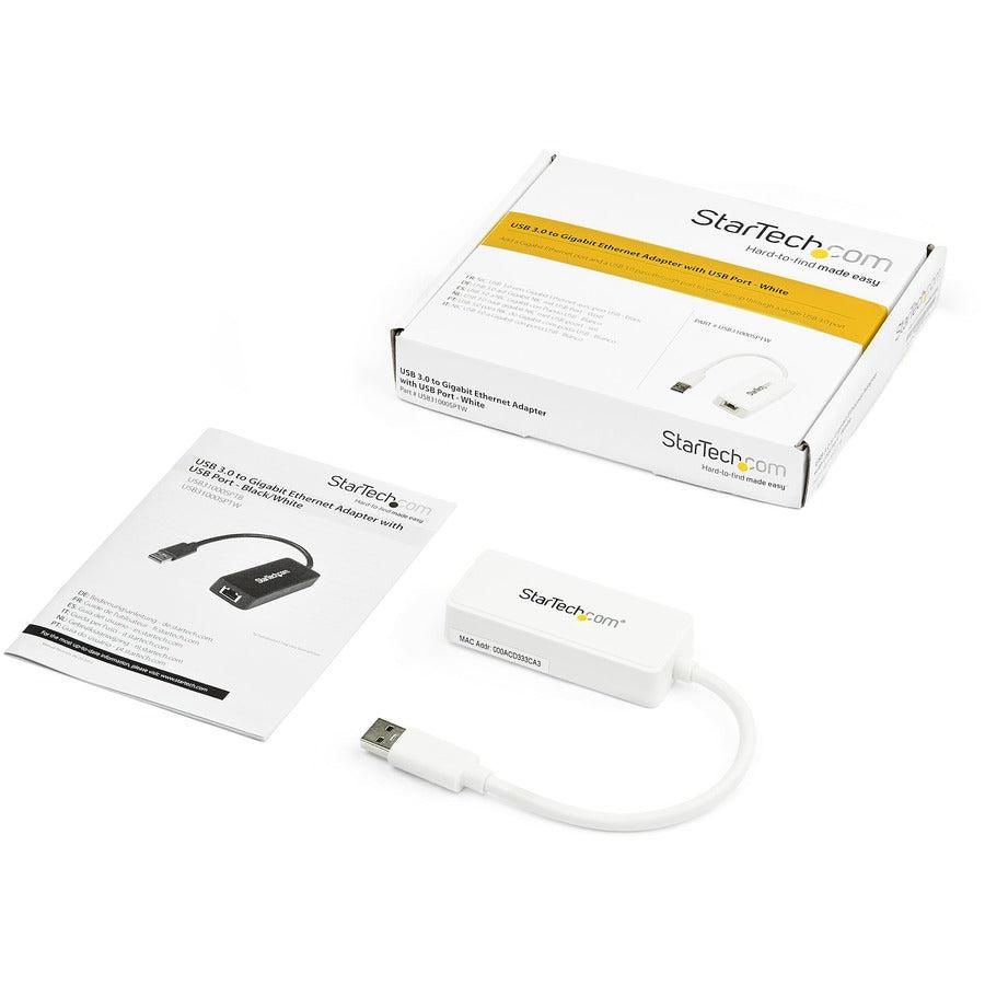 Startech.Com Usb 3.0 To Gigabit Ethernet Adapter Nic W/ Usb Port - White