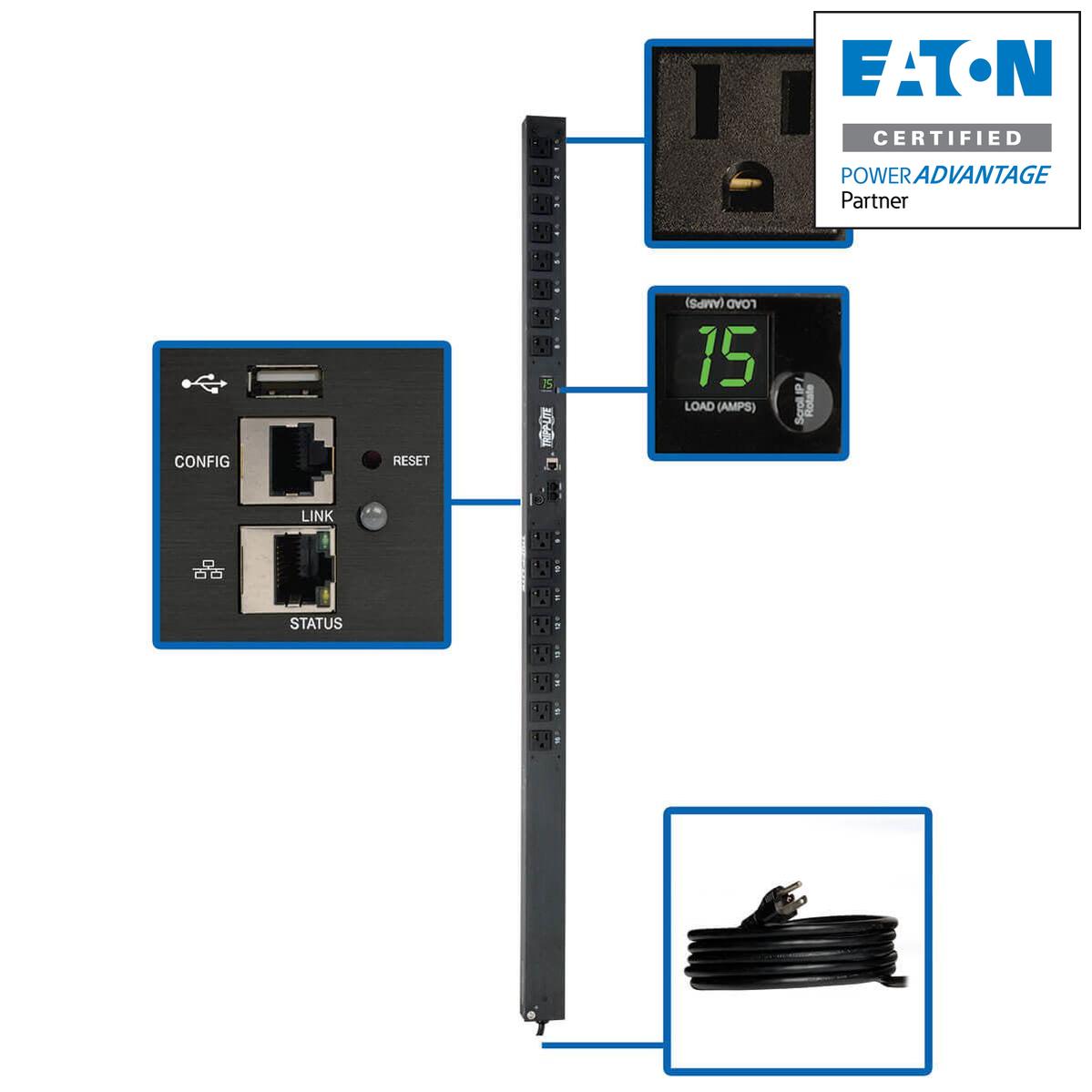 Switched PDU 15A Vertical - LX Platform Interface Remote Monitoring | Tripp Lite PDUMV15NETLX