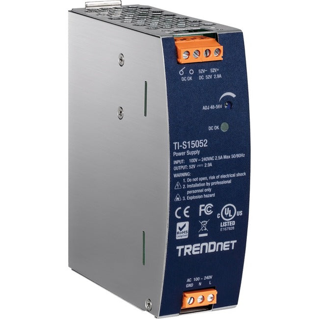 Trendnet 150W 52V Dc 2.89A Ac To Dc Din-Rail Power Supply With Pfc Function