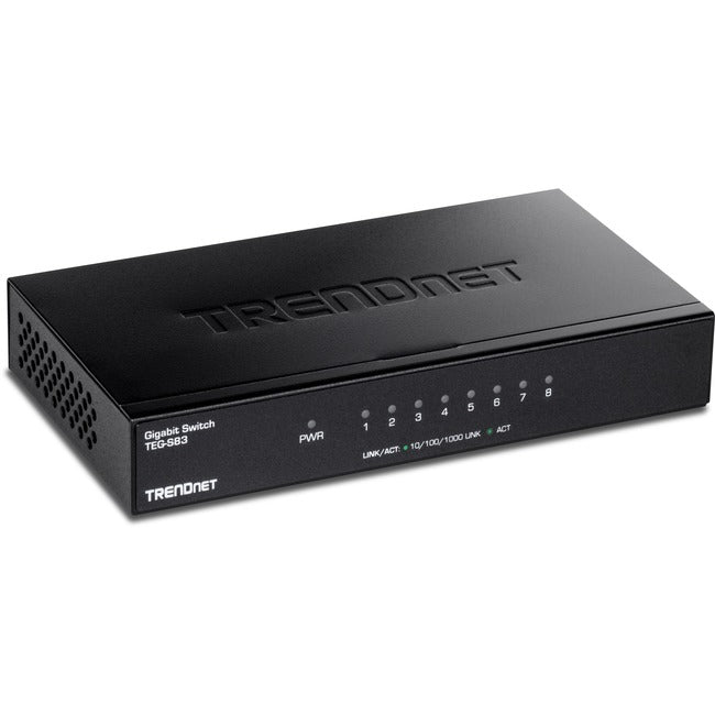 Trendnet 8-Port Gigabit Desktop Switch, Teg-S83, 8 X Gigabit Rj-45 Ports, 16Gbps Switching Capacity, Fanless Design, Metal Enclosure, Lifetime Protection, Black