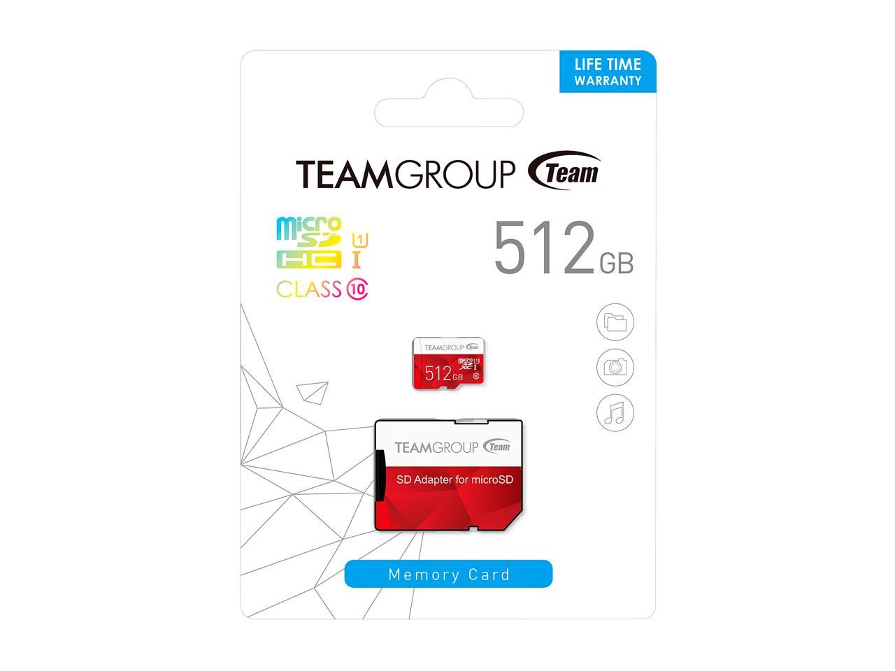 Team Group 512Gb Color Microsdxc Uhs-I/U1 Class 10 Memory Card With Adapter, Speed Up To 80Mb/S (Tcusdx512Guhs54)