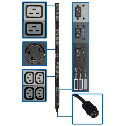 Tripp Lite 14.4Kw 208V 3-Phase Basic Pdu - 45 Outlets (36 C13, 3 C19, 3 L6-30R), Hubbell 50A Cs8365C Input, 6 Ft. Cord, 70 In. 0U, Taa