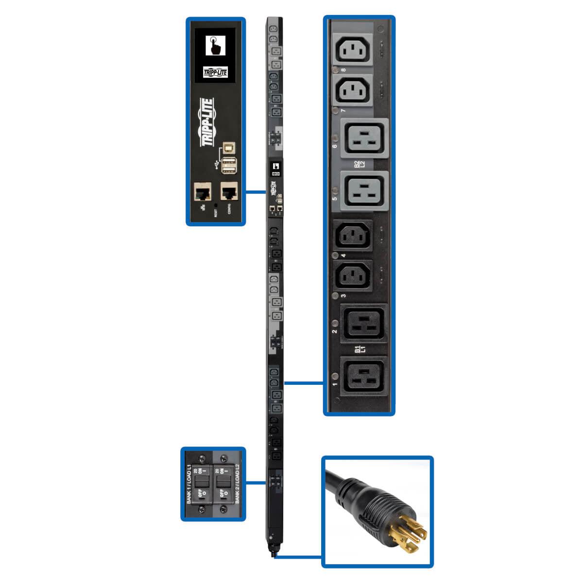 Tripp Lite 17.3Kw 3-Phase Switched Pdu - Lx Platform, 12 C13 & 12 C19 Outlets, L22-30P, Outlet Monitoring, Taa