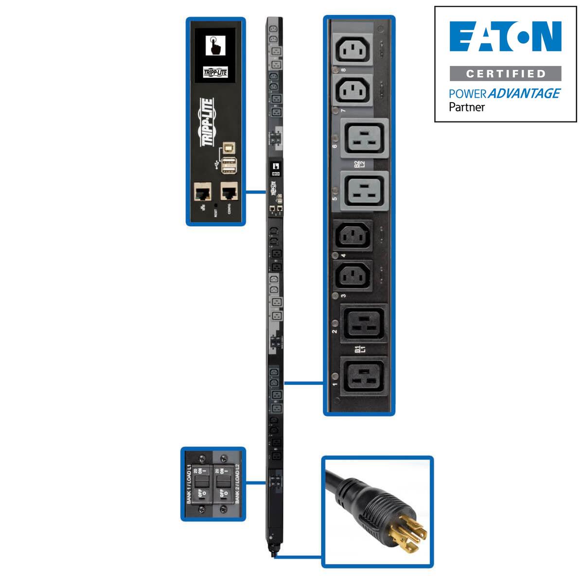 Tripp Lite 17.3Kw 3-Phase Switched Pdu - Lx Platform, 12 C13 & 12 C19 Outlets, L22-30P, Outlet Monitoring, Taa