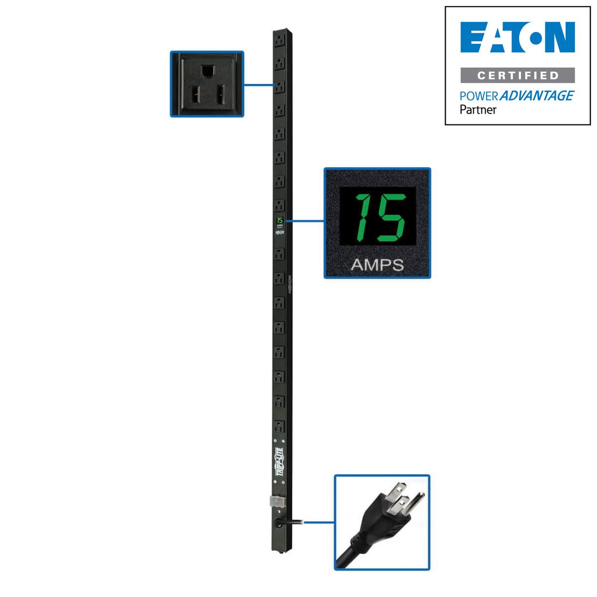 Tripp Lite 1.4Kw Single-Phase Metered Pdu, 120V Outlets (16 5-15R), 5-15P, 15Ft Cord, 0U Vertical, 51.5 In.