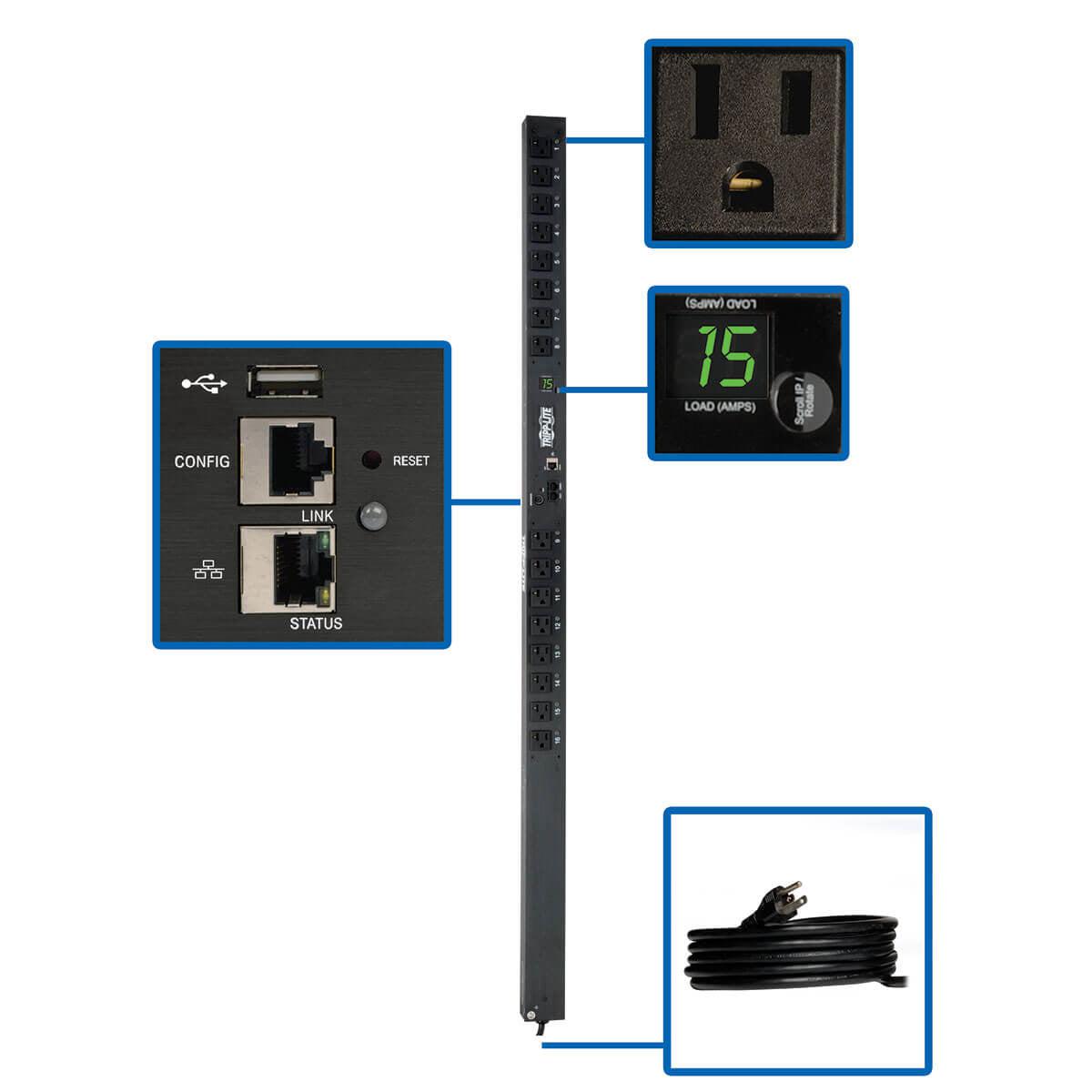 Tripp Lite 1.4Kw Single-Phase Switched Pdu With Lx Platform Interface, 120V Outlets (16 5-15R), 10 Ft. Cord W/5-15P, 0U, Taa