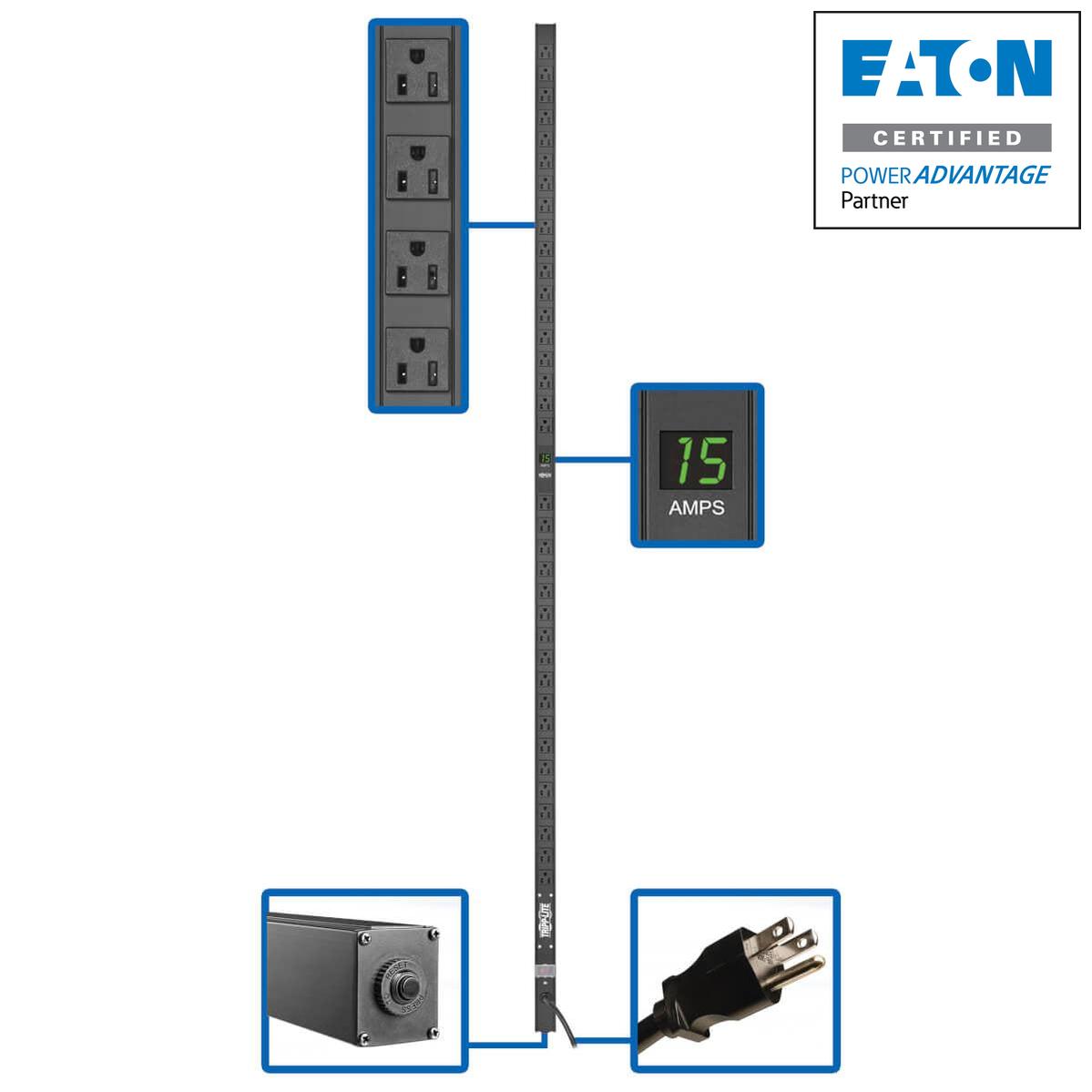 Tripp Lite 1.5Kw 100-127V Single-Phase Metered Pdu - 36 Nema 5-15R Outlets, 5-15P Input, 15 Ft. Cord, 72 In. 0U Rack