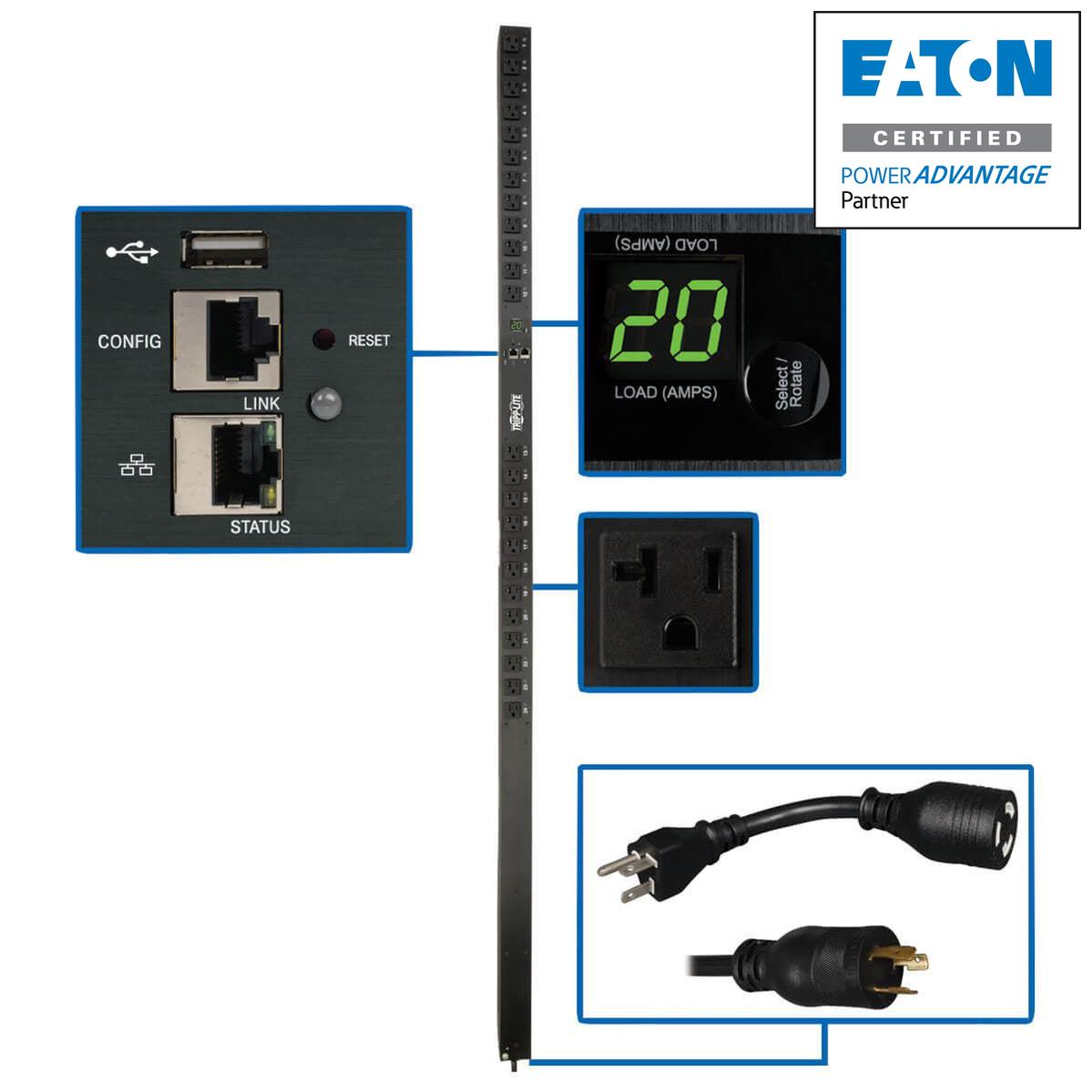 Tripp Lite 1.9Kw Single-Phase Switched Pdu With Lx Platform Interface, 120V Outlets (24 5-15/20R), 10 Ft. Cord W/L5-20P, 0U, Taa