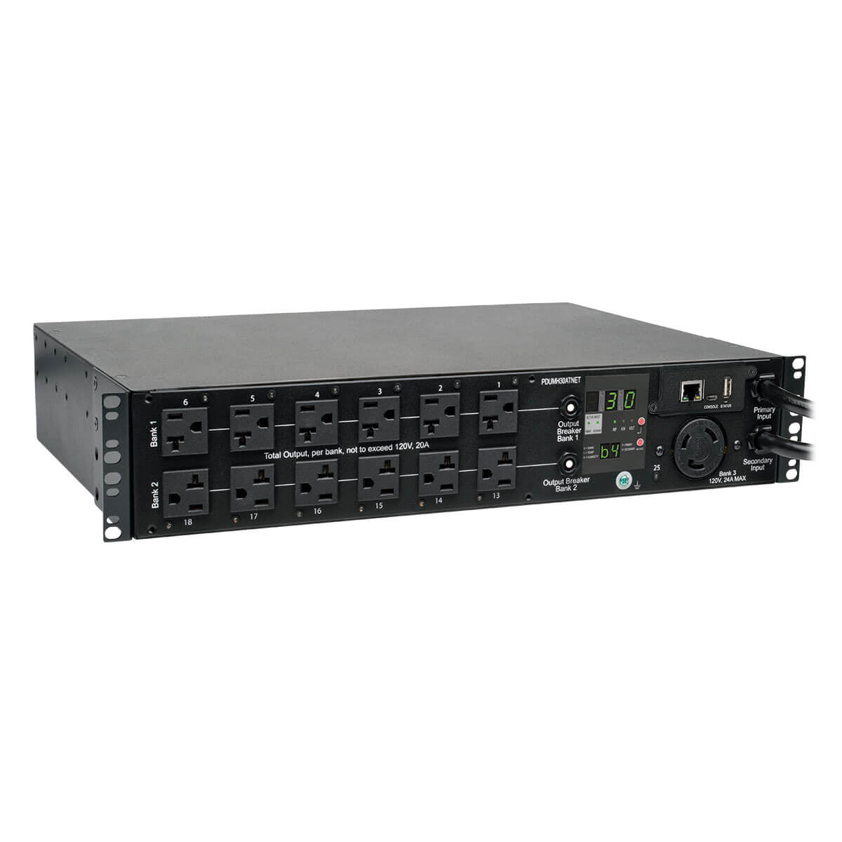 Tripp Lite 2.9Kw Single-Phase Ats / Switched Pdu, 120V Outlets (24 5-15/20R, 1 L5-30R) 2 L5-30P, 2 10Ft Cords, 2U Rack-Mount