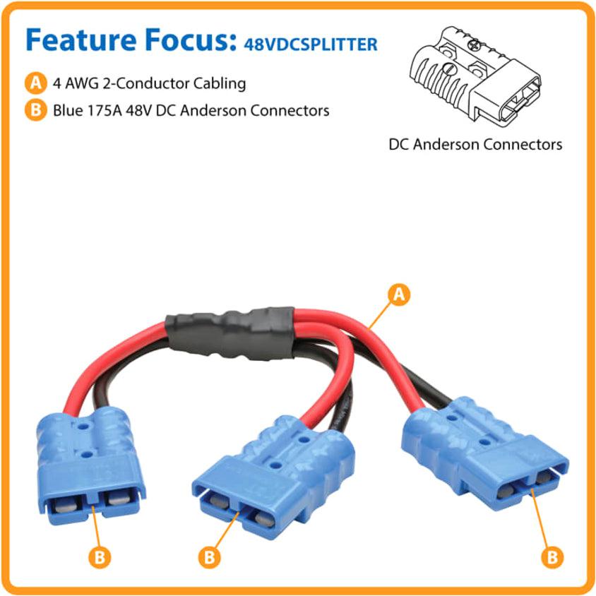 Tripp Lite 48Vdcsplitter Y Splitter Cable For Select Battery Packs, Blue 175A Dc Connectors, 1 Ft. (0.31 M)