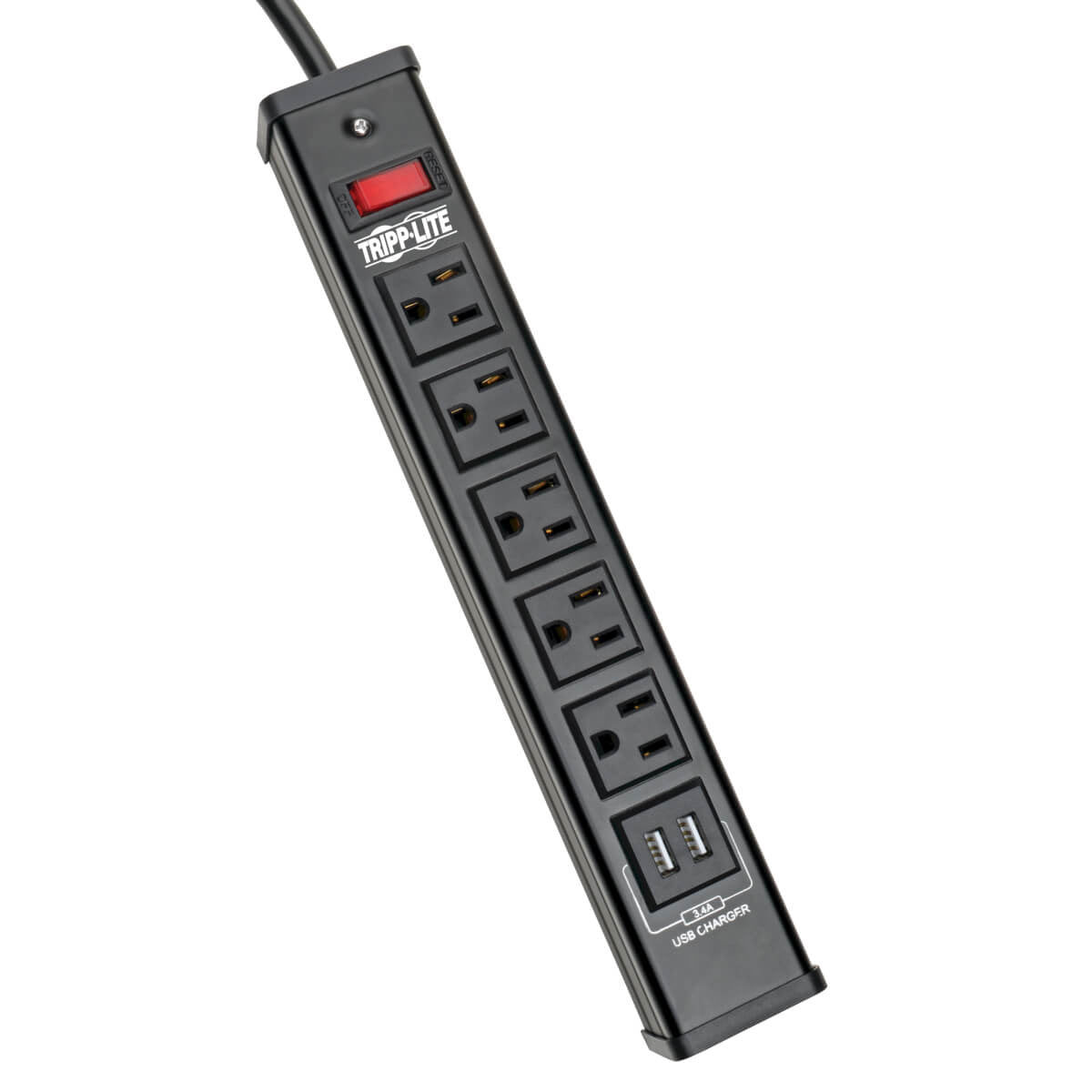Tripp Lite 5-Outlet Surge Protector With 2 Usb Ports (3.4A Shared) - 6 Ft. Cord, 450 Joules, Metal Housing