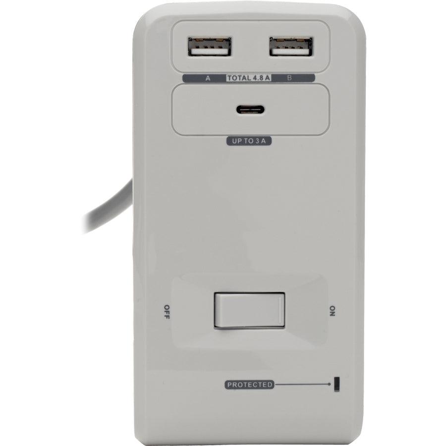 Tripp Lite 6-Outlet Surge Protector W/2 Usb-A (2.4A Shared) & 1 Usb-C (3A) - 8 Ft. Cord, 1080 Joules, Desk Clamp