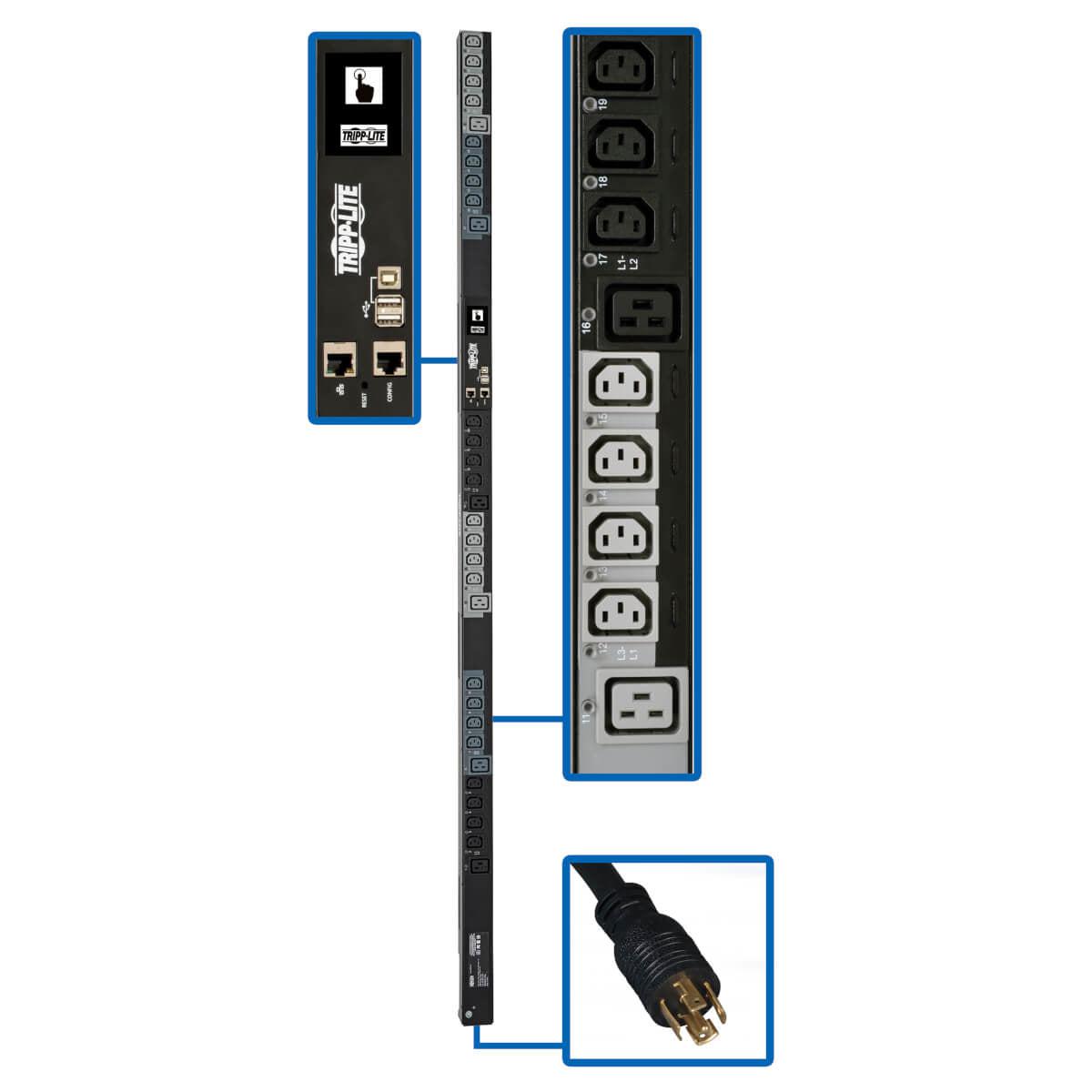 Tripp Lite 6.7Kw 3-Phase Switched Pdu - Lx Platform, 24 C13 & 6 C19 Outlets, L21-20P Plug, 6 Ft. Cord, 0U, Taa