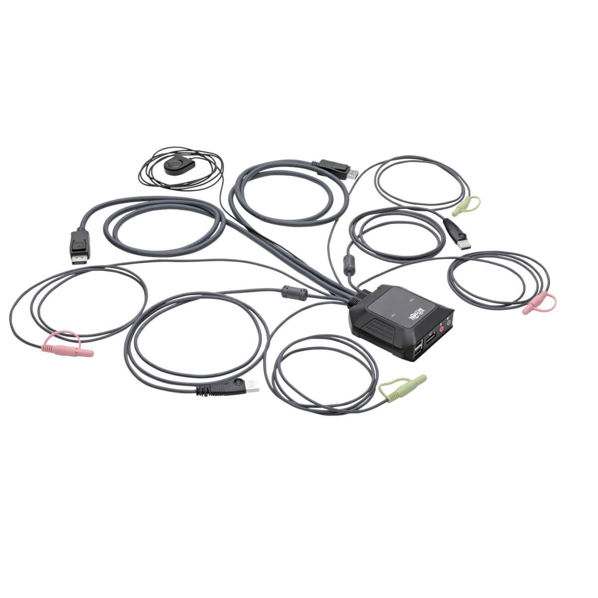 Tripp Lite B032-Dpua2 2-Port Displayport 1.1/Usb Kvm Switch With Audio/Video, Built-In Cables, Usb Peripheral Sharing