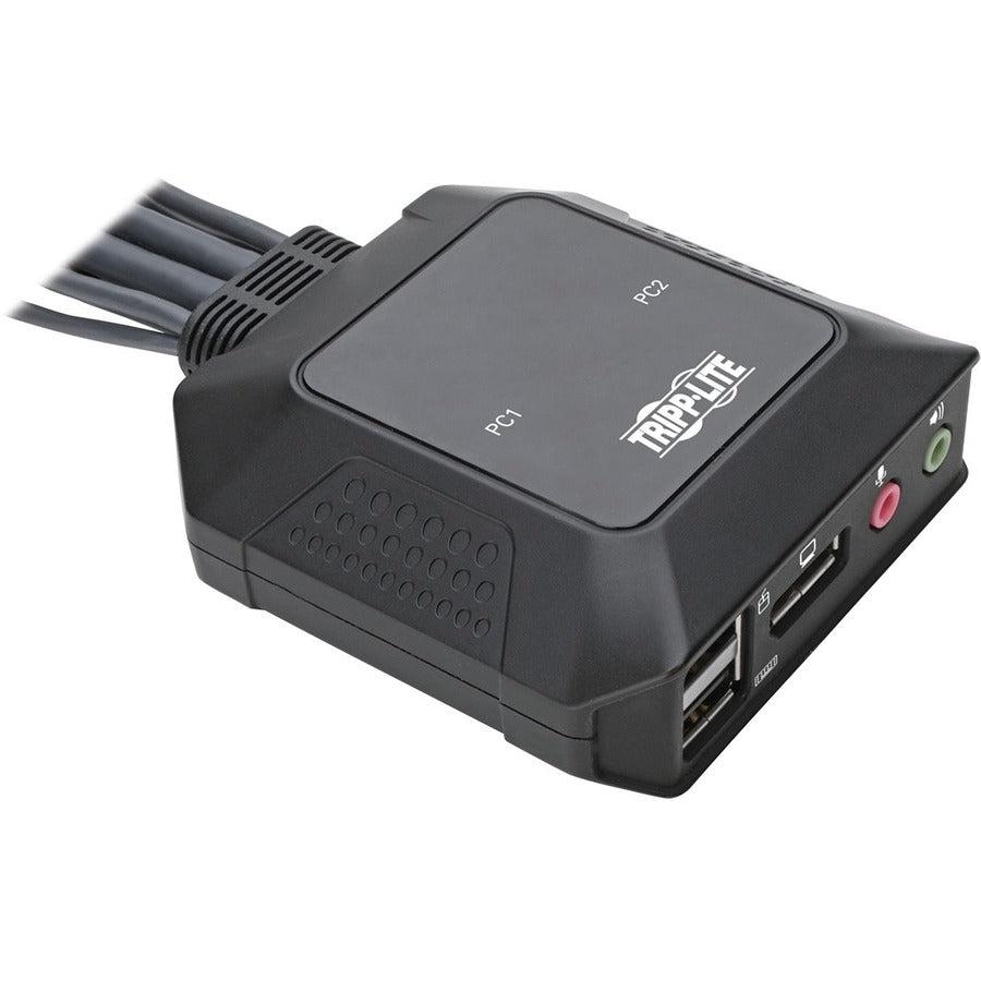 Tripp Lite B032-Dpua2 2-Port Displayport 1.1/Usb Kvm Switch With Audio/Video, Built-In Cables, Usb Peripheral Sharing
