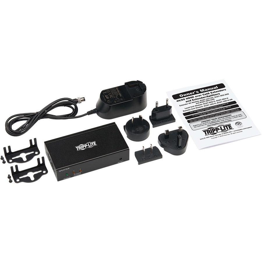 Tripp Lite B127P-002-H 2-Port Hdmi Over Cat6 Splitter/Extender, 4K 60 Hz, Hdr, Poc, Multi-Resolution Support, 125 Ft., Taa