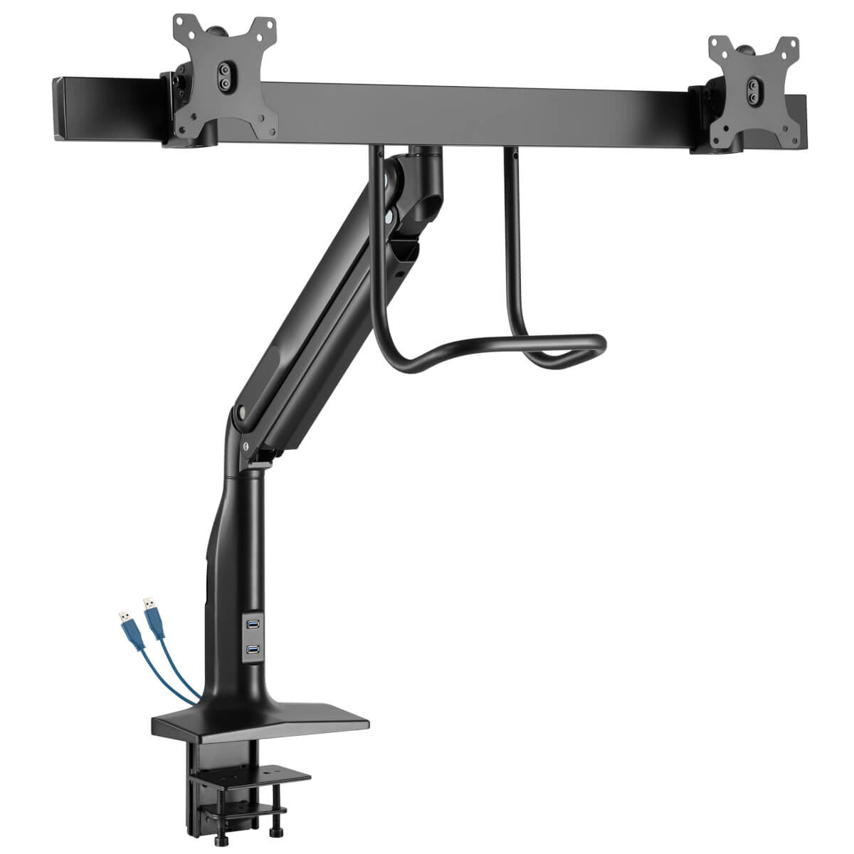 Tripp Lite Dmpdd1735Am Safe-It Precision-Placement Dual-Display Desk Clamp With Antimicrobial Tape For 17” To 35” Displays, Usb Ports