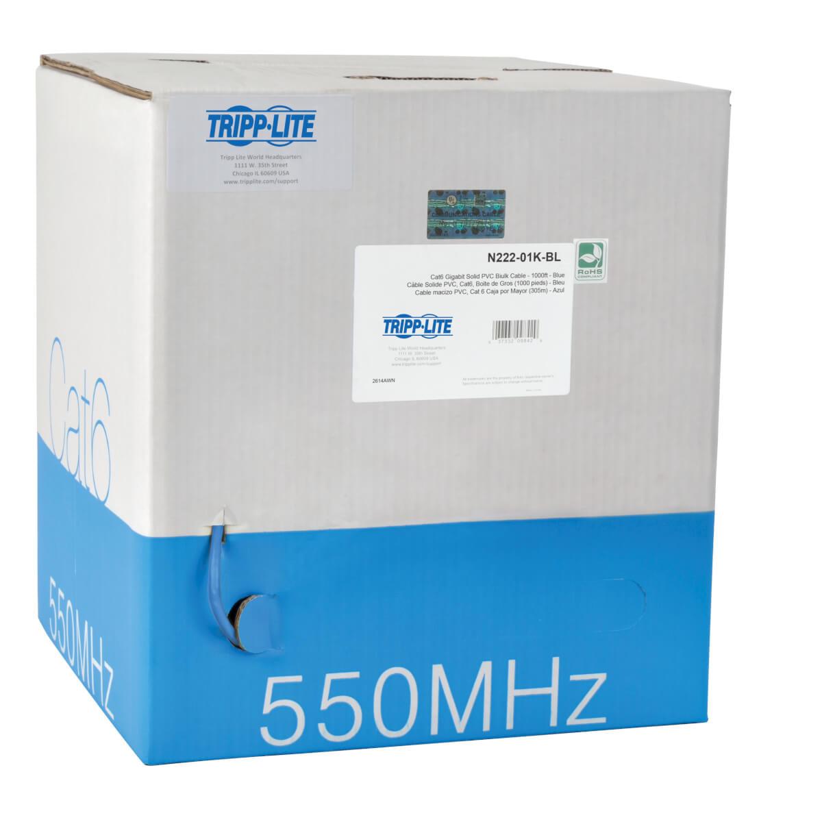 Tripp Lite N222-01K-Bl Cat6 Gigabit Solid Core Utp Pvc Bulk Ethernet Cable, Blue, 1000 Ft. (304.8 M), Taa