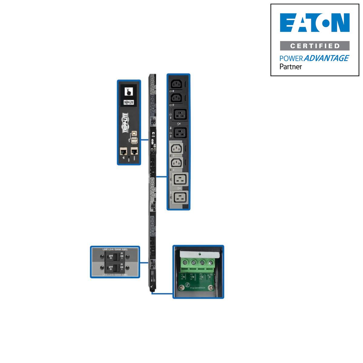 Tripp Lite Pdu3Xevsrhwa 28.8Kw 220-240V 3Ph Switched Pdu - Lx Interface, Gigabit, 24 Outlets, Hardwire 380-415V Input, Lcd, 1.8 M Cord, 0U 1.8 M Height, Taa