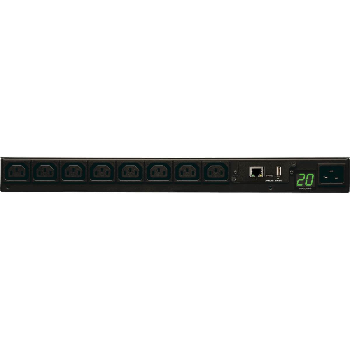 Tripp Lite Pdumnh20Hv 3.7Kw Single-Phase 208/230V Monitored Pdu - Lx Platform, 8 C13 Outlets, C20 Input With L6-20P Adapter, 2.4M Cord, 1U Rack-Mount