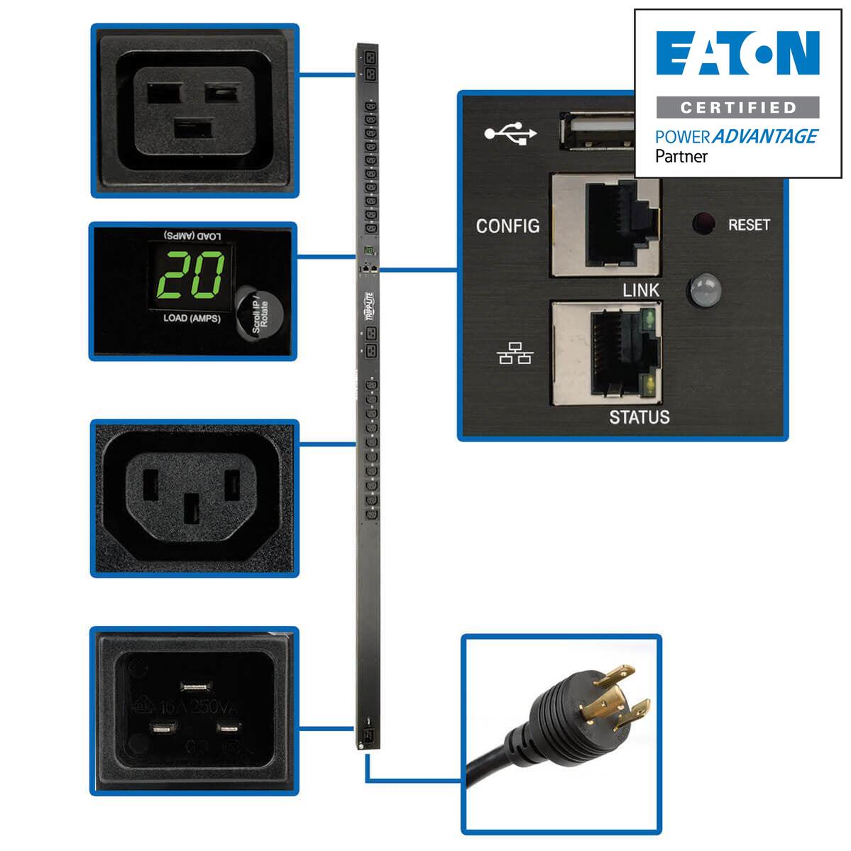 Tripp Lite Pdumnv20Hvlx 3.7Kw Single-Phase 208/230V Monitored Pdu - Lx Platform, 20 C13, 4 C19