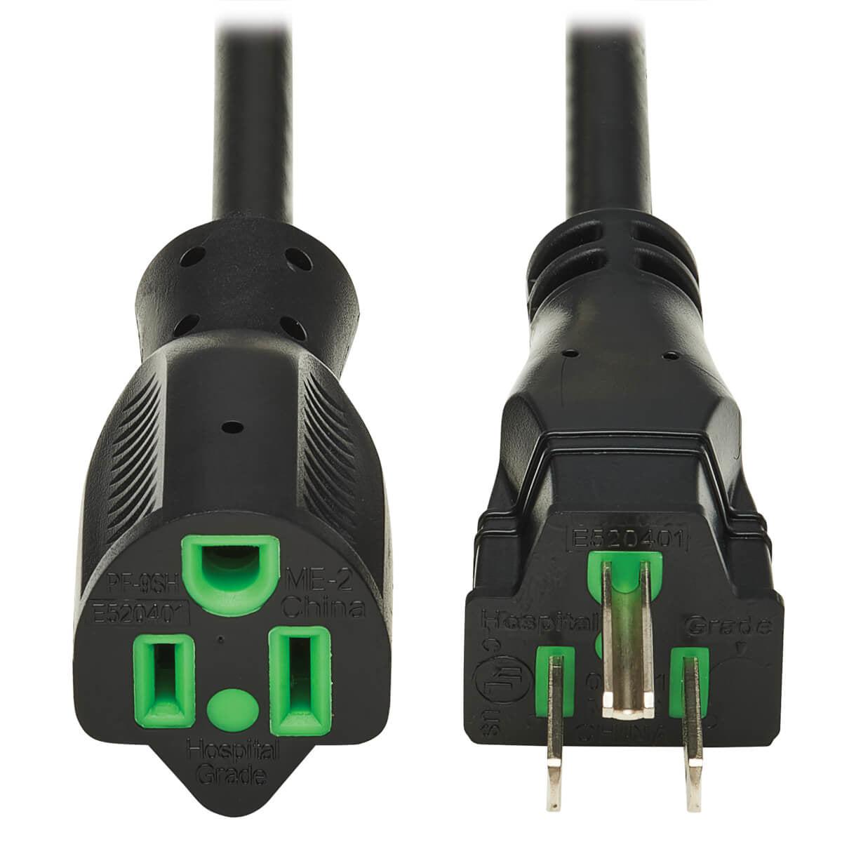 Tripp Lite Safe-It Antibacterial Hospital-Grade Extension Cord, 5-15P To 5-15R - Green Dot, 13A, 125V, 16 Awg, Black, 10 Ft. (3 M)