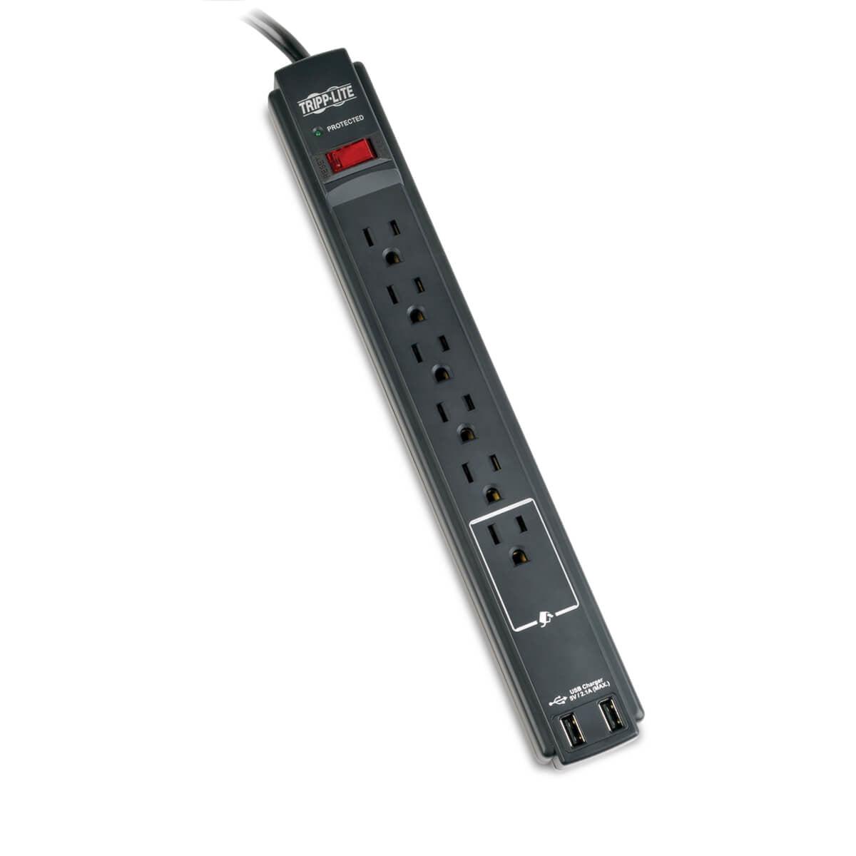 Tripp Lite Tlp606Usbbtaa Surge Protector Black 6 Ac Outlet(S) 120 V 1.83 M