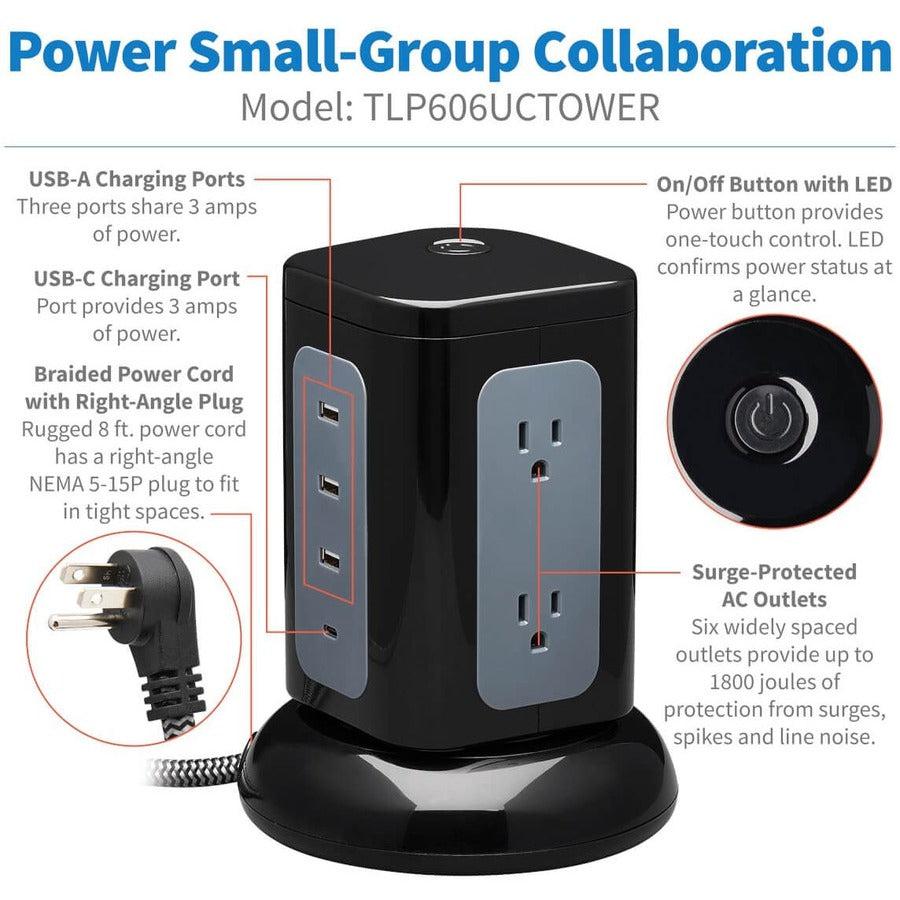 Tripp Lite Tlp606Uctower Surge Protector Black, Grey 6 Ac Outlet(S) 120 V 2.44 M