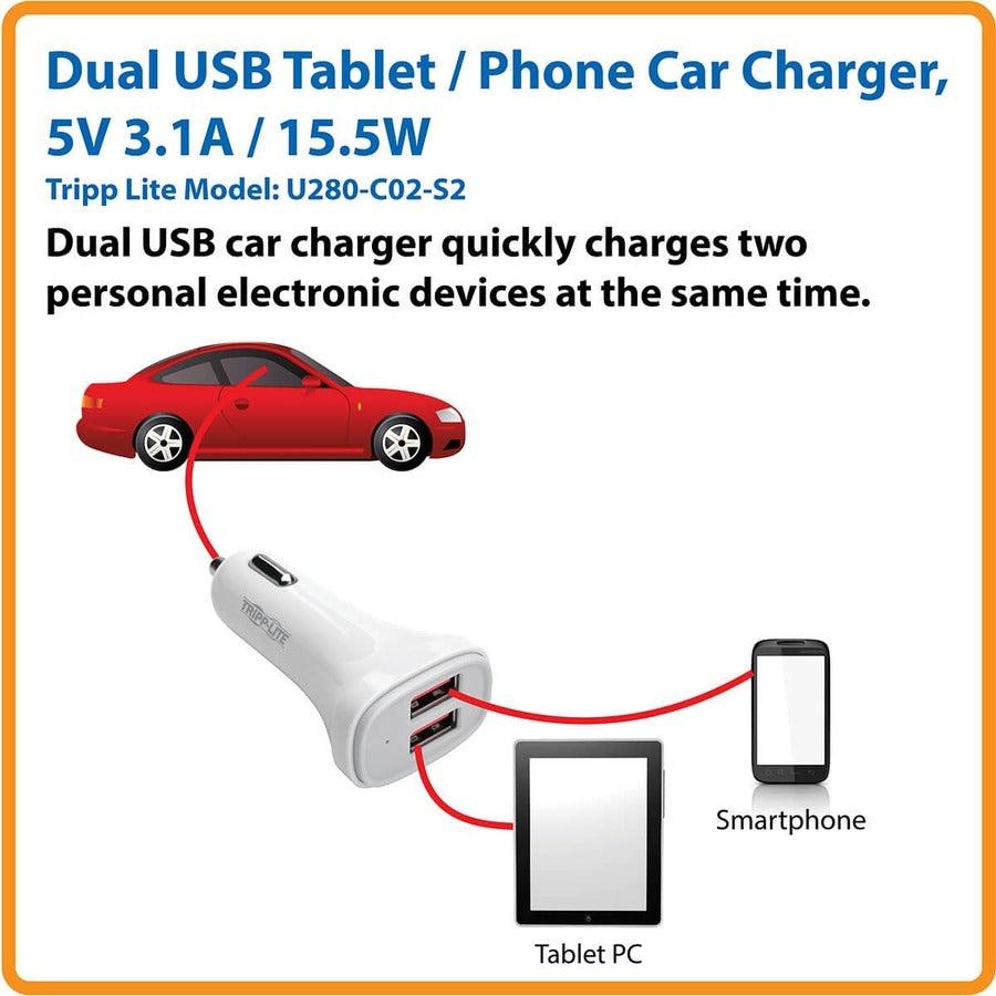 Tripp Lite U280-C02-S2 Dual-Port Usb Car Charger For Tablets And Cell Phones, 5V 4.8A (24W)