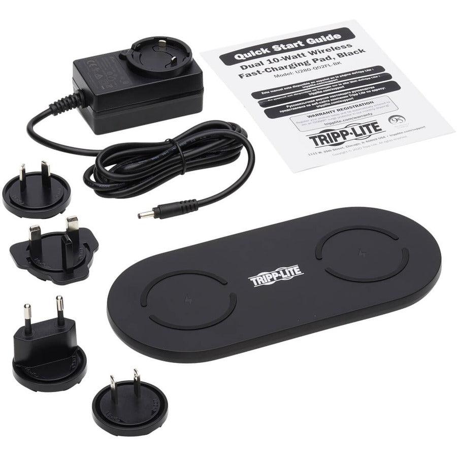 Tripp Lite U280-Q02Fl-Bk Dual Wireless Charging Pad, Qi-Certified, Black