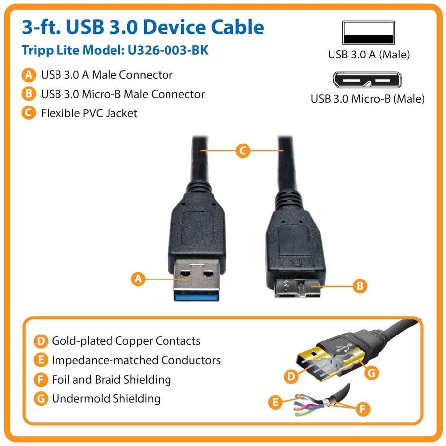 Tripp Lite U326-003-Bk Usb 3.0 Superspeed Device Cable (A To Micro-B M/M) Black, 3 Ft. (0.91 M)