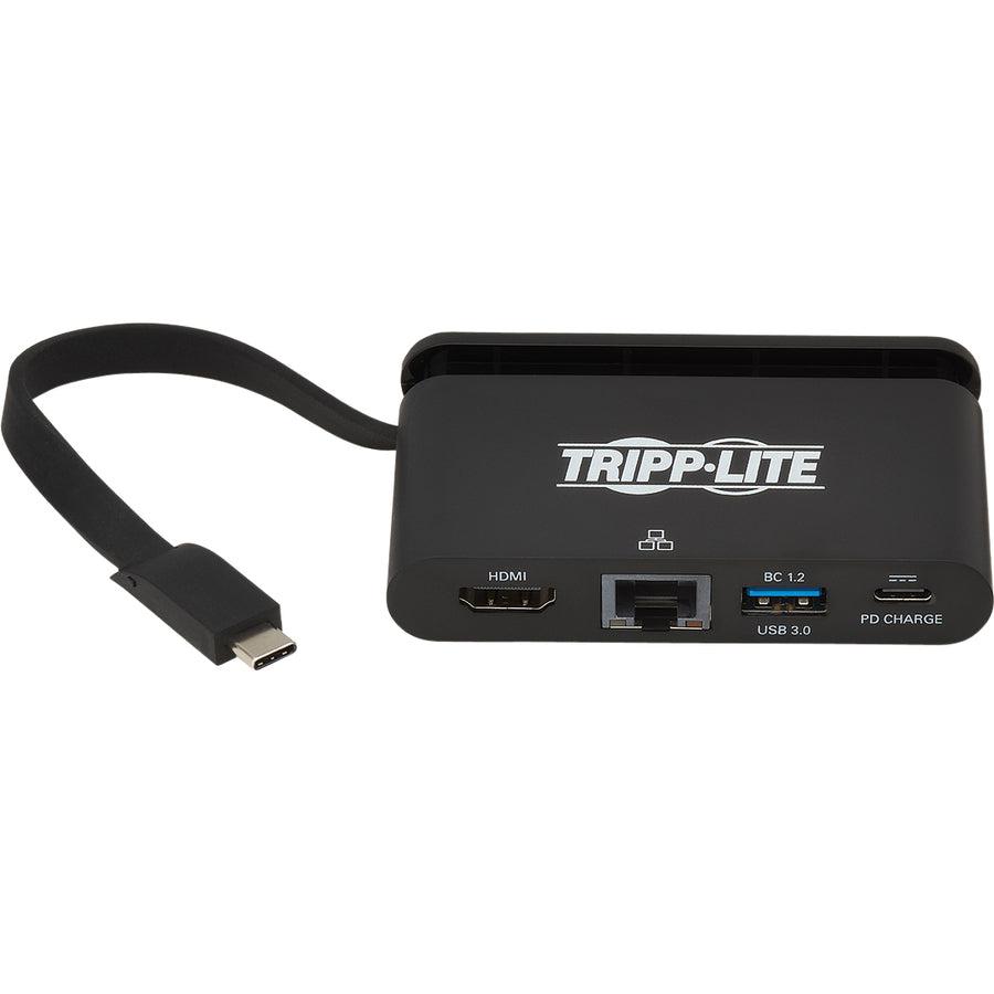 Tripp Lite U444-T6N-H4Gubc Usb-C Multiport Adapter - 4K Hdmi, Usb-A, Gbe, Self-Storing Cable, 100W Pd Charging, Black