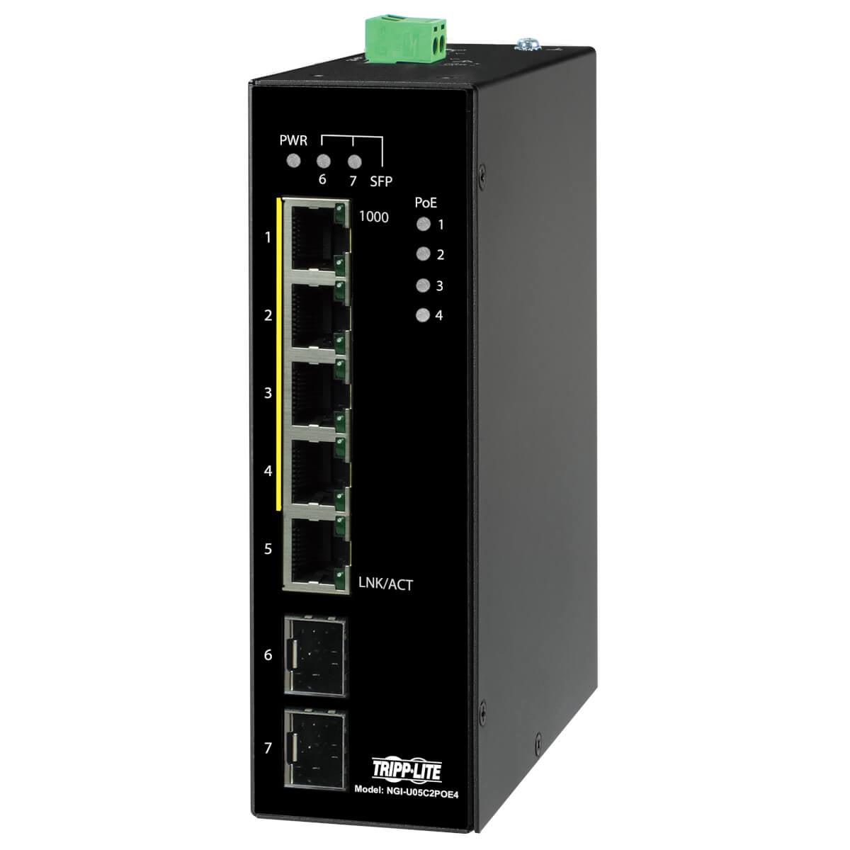 Tripp Lite by Eaton 5-Port Unmanaged Industrial Gigabit Ethernet Switch - PoE+ DIN Mount | TecISoft NGI-U05C2POE4