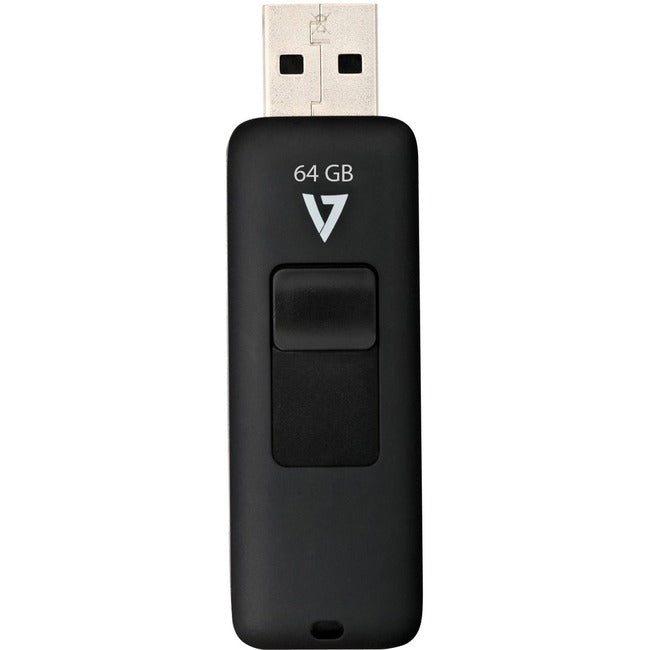 V7 64GB USB 2.0 Flash Drive - With Retractable USB connector VF264GAR-BLK-3N