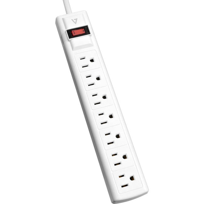 V7 7-Outlet Surge Protector, 12 ft cord, 1050 Joules - White SA0712W-9N6