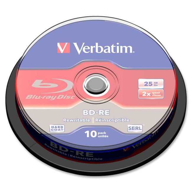 Verbatim Bd-Re 25Gb 2X With Branded Surface - 10Pk Spindle Box