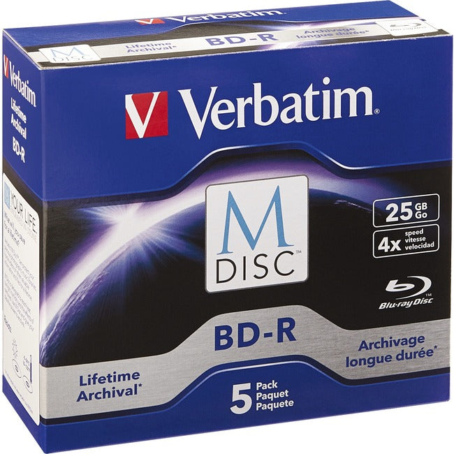 Verbatim M-Disc Bd-R 25Gb 4X With Branded Surface - 5Pk Jewel Case Box