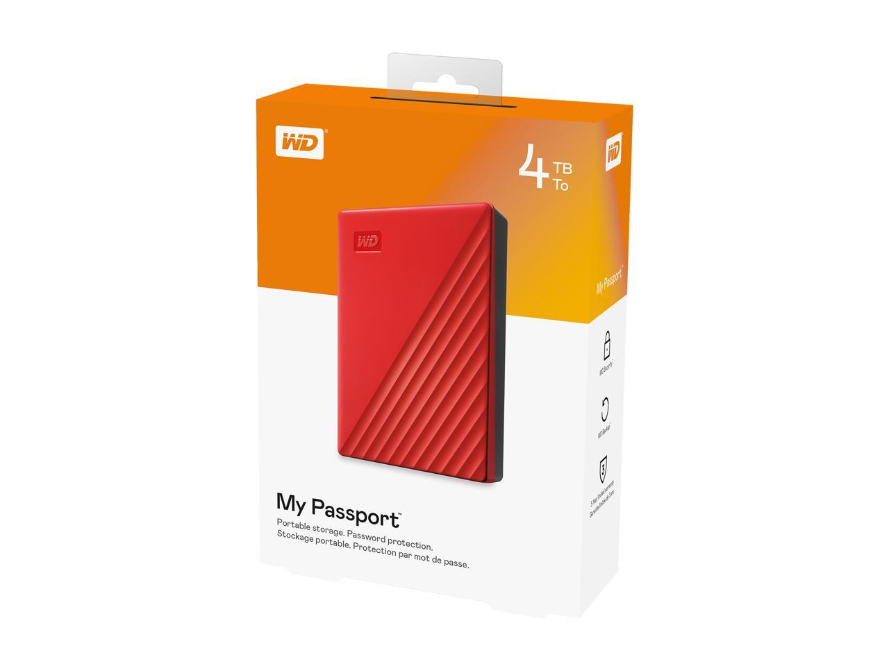 Wd 4Tb My Passport Portable Storage External Hard Drive Usb 3.2 For Pc/Mac Red (Wdbpkj0040Brd-Wesn)