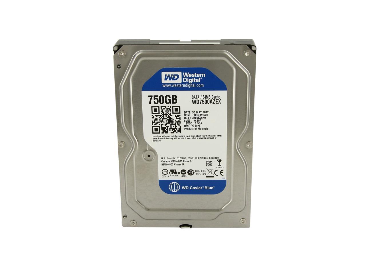 Western Digital Blue Wd7500Azex 750Gb 7200 Rpm 64Mb Cache Sata 6.0Gb/S 3.5" Internal Hard Drive Bare Drive