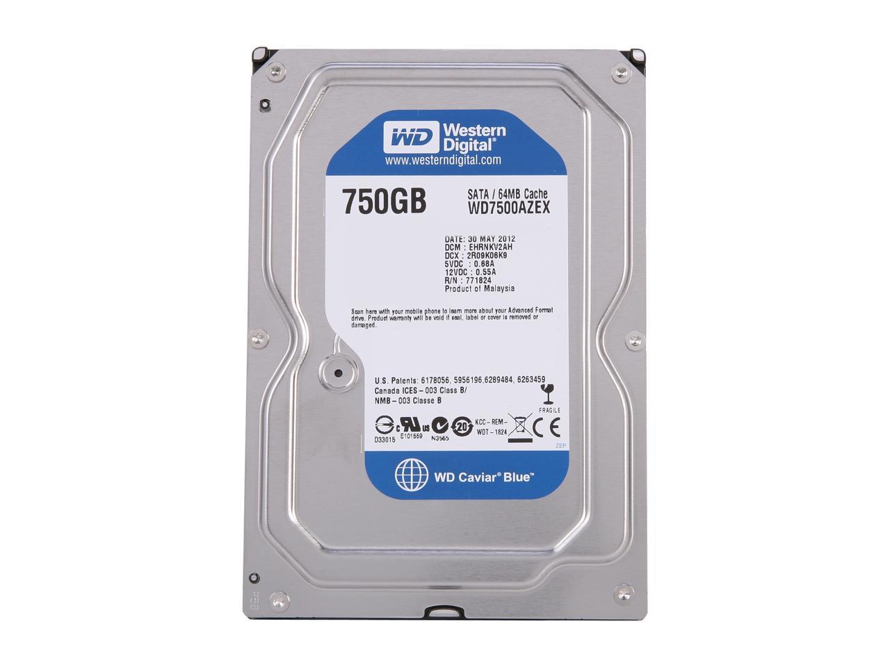 Western Digital Blue Wd7500Azex 750Gb 7200 Rpm 64Mb Cache Sata 6.0Gb/S 3.5" Internal Hard Drive Bare Drive